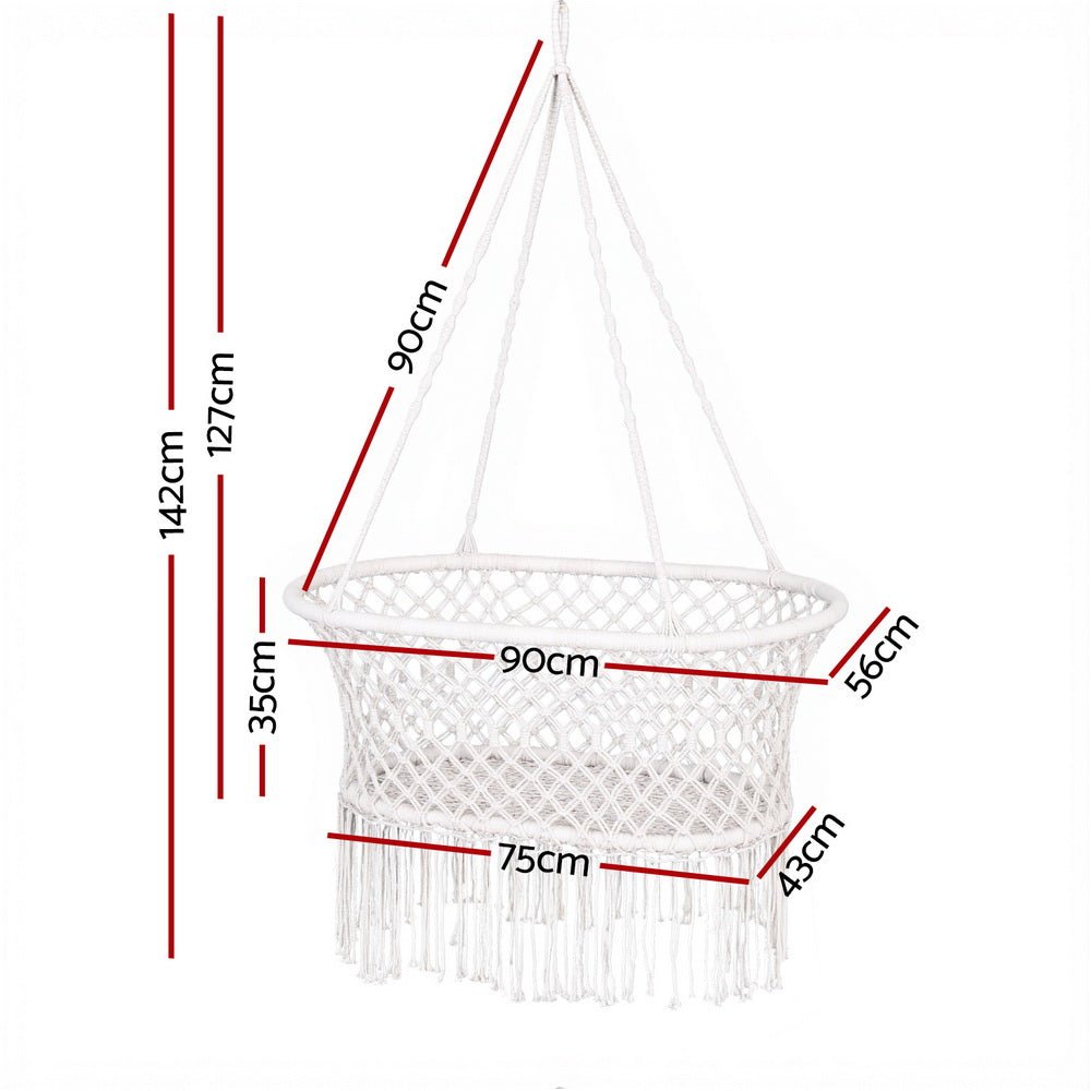 Gardeon Hammock Chair Cotton Swing Chair Outdoor Indoor Cream - OZ Home Deals