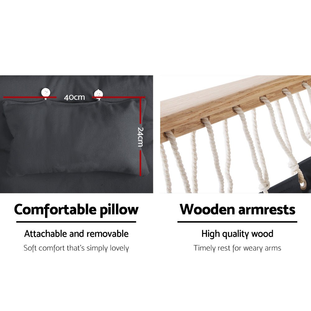Gardeon Hammock Chair Hanging with Armrest Camping Hammocks Grey - OZ Home Deals