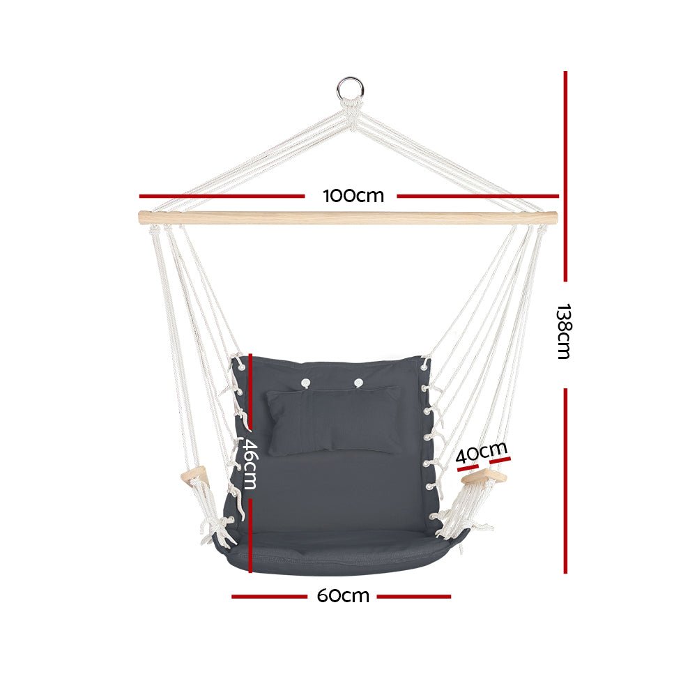Gardeon Hammock Chair Hanging with Armrest Camping Hammocks Grey - OZ Home Deals