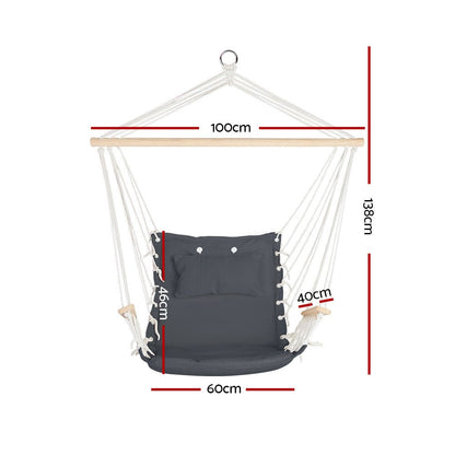 Gardeon Hammock Chair Hanging with Armrest Camping Hammocks Grey - OZ Home Deals