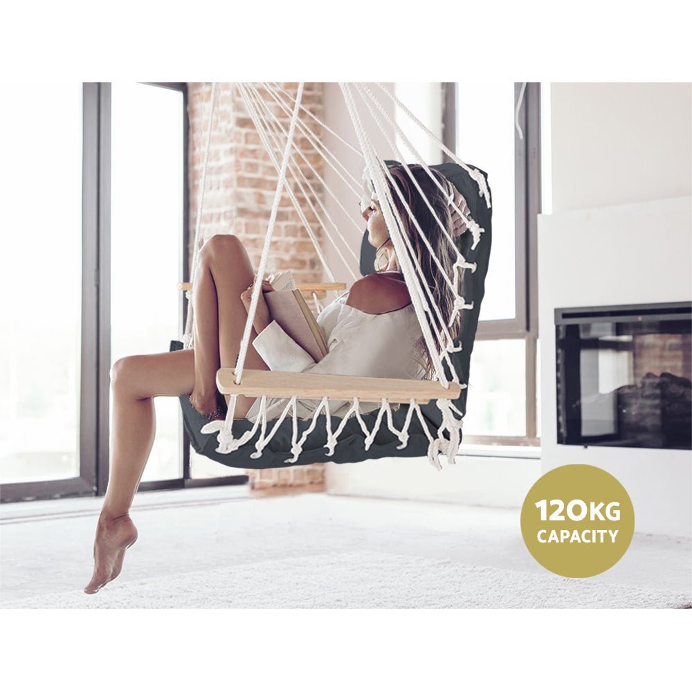 Gardeon Hammock Chair Hanging with Armrest Camping Hammocks Grey - OZ Home Deals