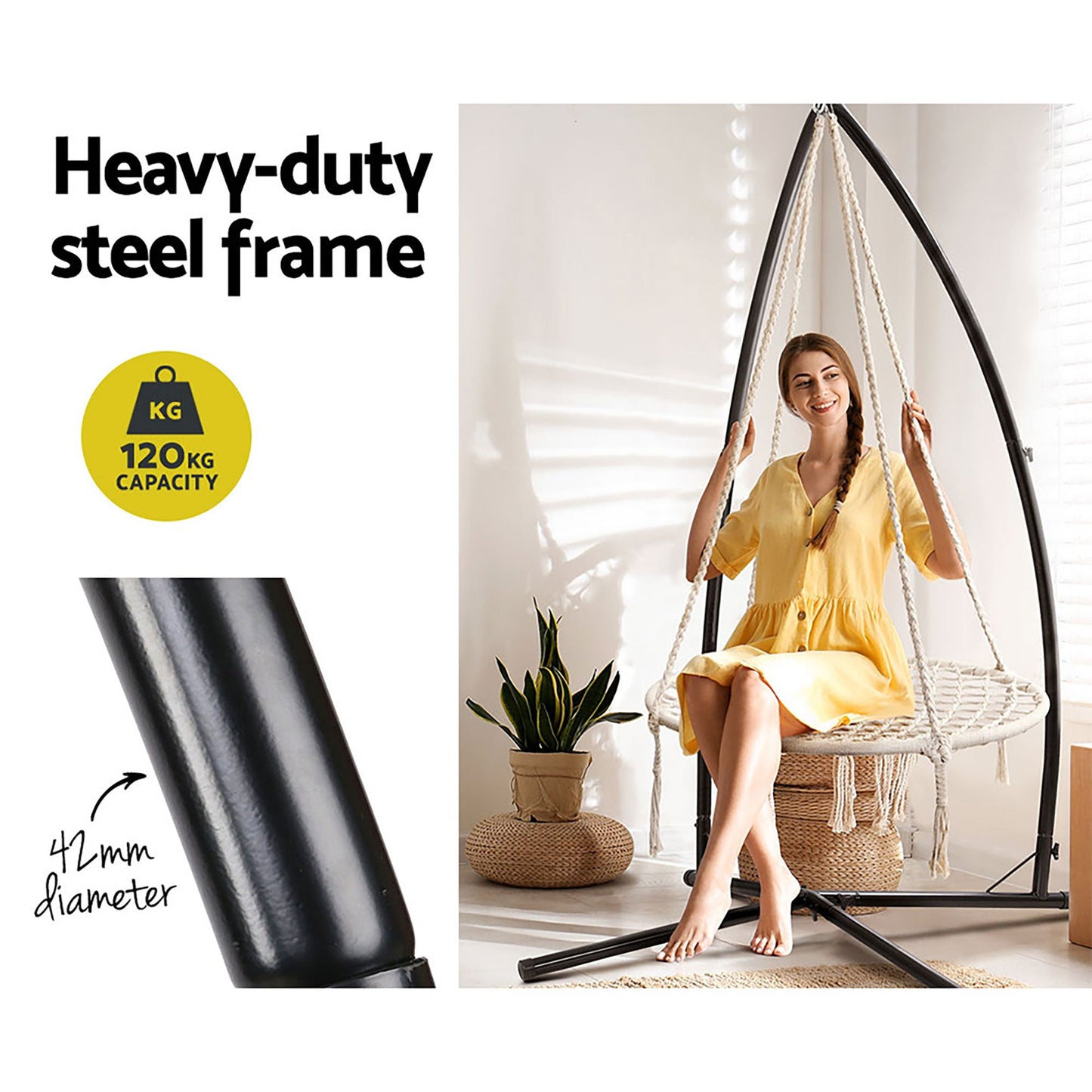 Gardeon Hammock Chair Nest Web Outdoor Swing with Steel Stand 100cm - OZ Home Deals