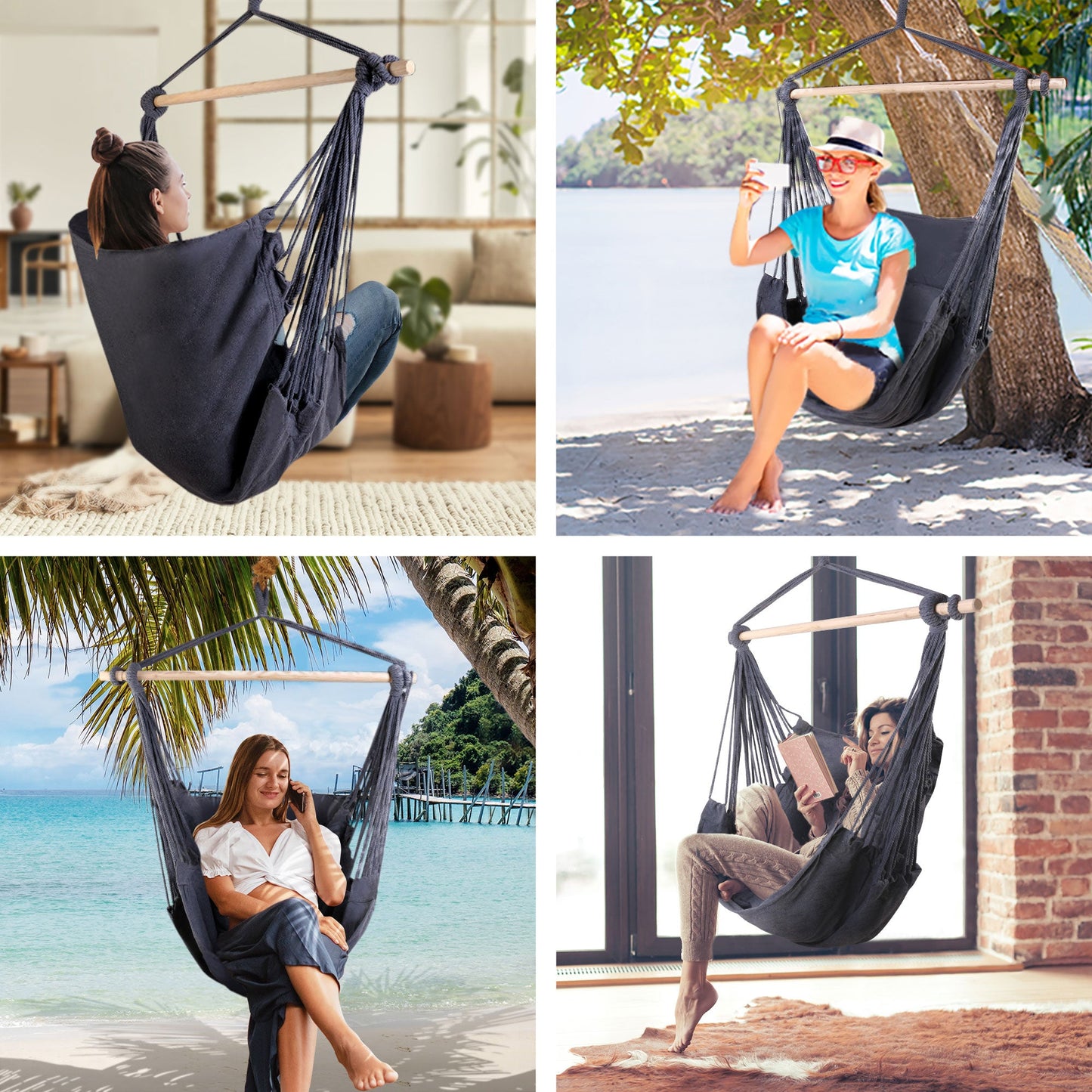 Gardeon Hammock Chair Outdoor Camping Hanging Hammocks Cushion Pillow Grey - OZ Home Deals