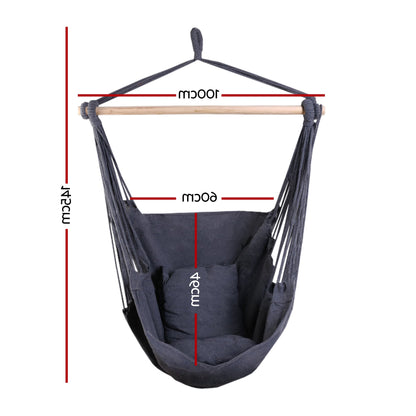 Gardeon Hammock Chair Outdoor Camping Hanging Hammocks Cushion Pillow Grey - OZ Home Deals