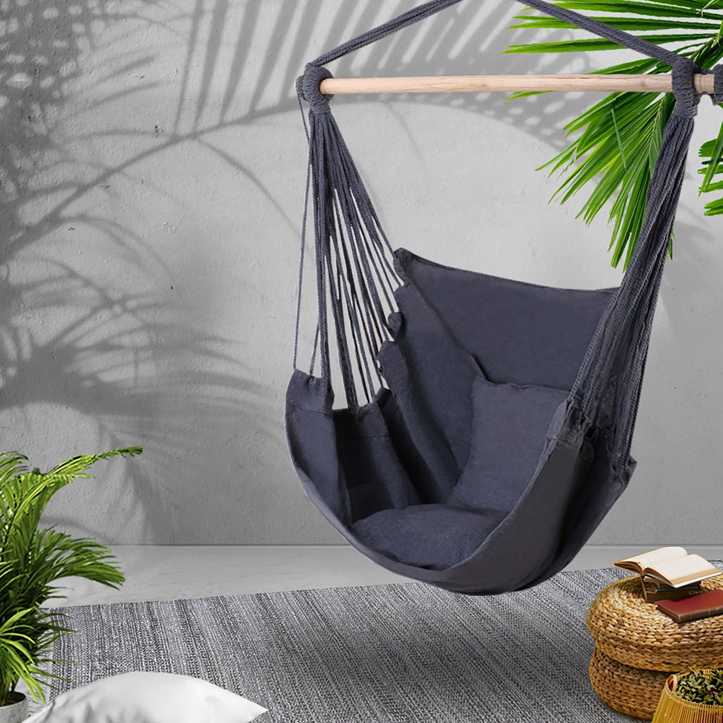 Gardeon Hammock Chair Outdoor Camping Hanging Hammocks Cushion Pillow Grey - OZ Home Deals
