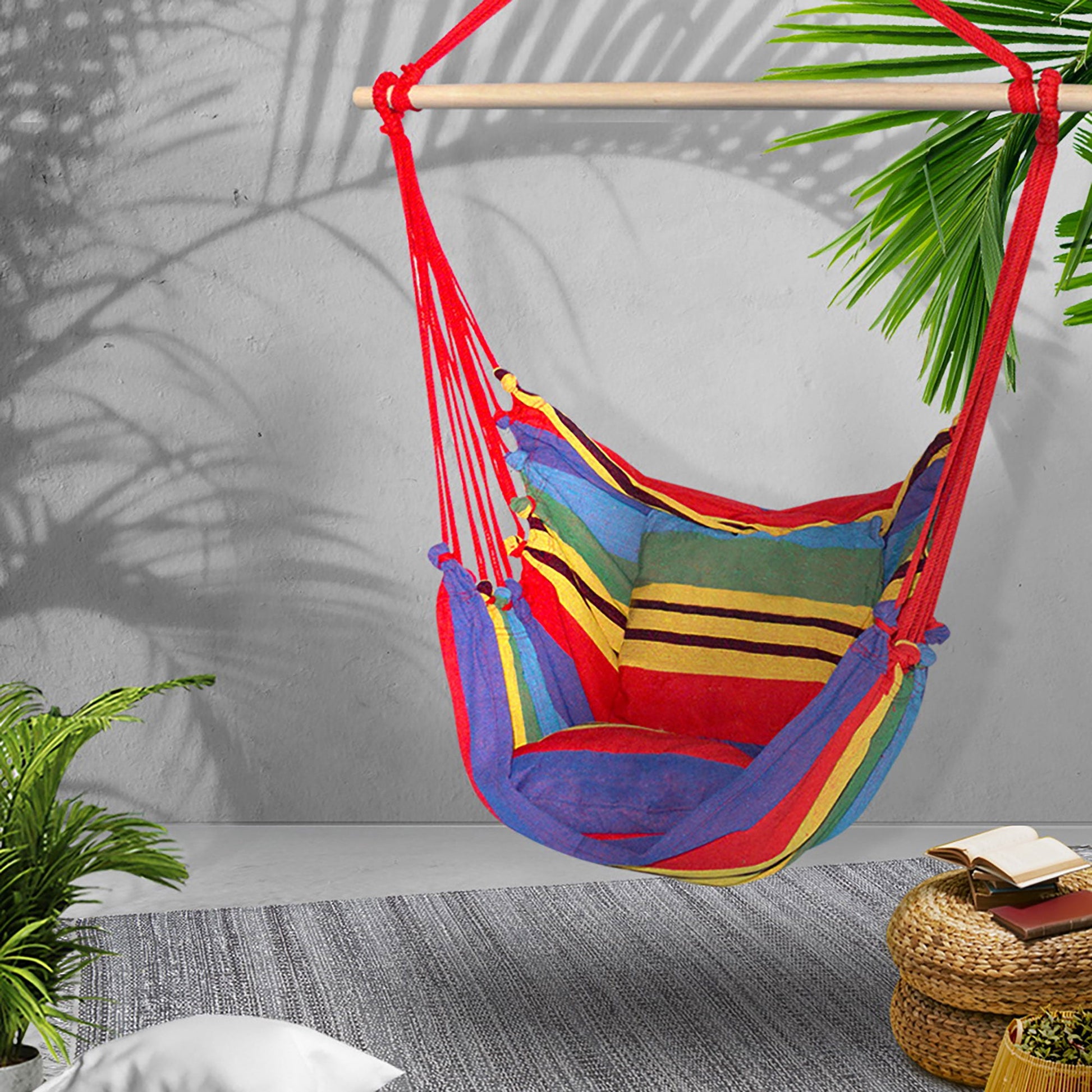 Gardeon Hammock Chair Outdoor Camping Hanging Hammocks Cushion Pillow Rainbow - OZ Home Deals