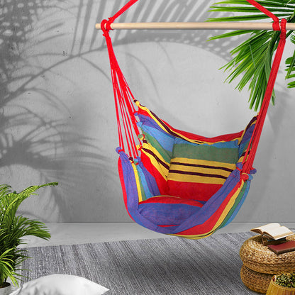 Gardeon Hammock Chair Outdoor Camping Hanging Hammocks Cushion Pillow Rainbow - OZ Home Deals