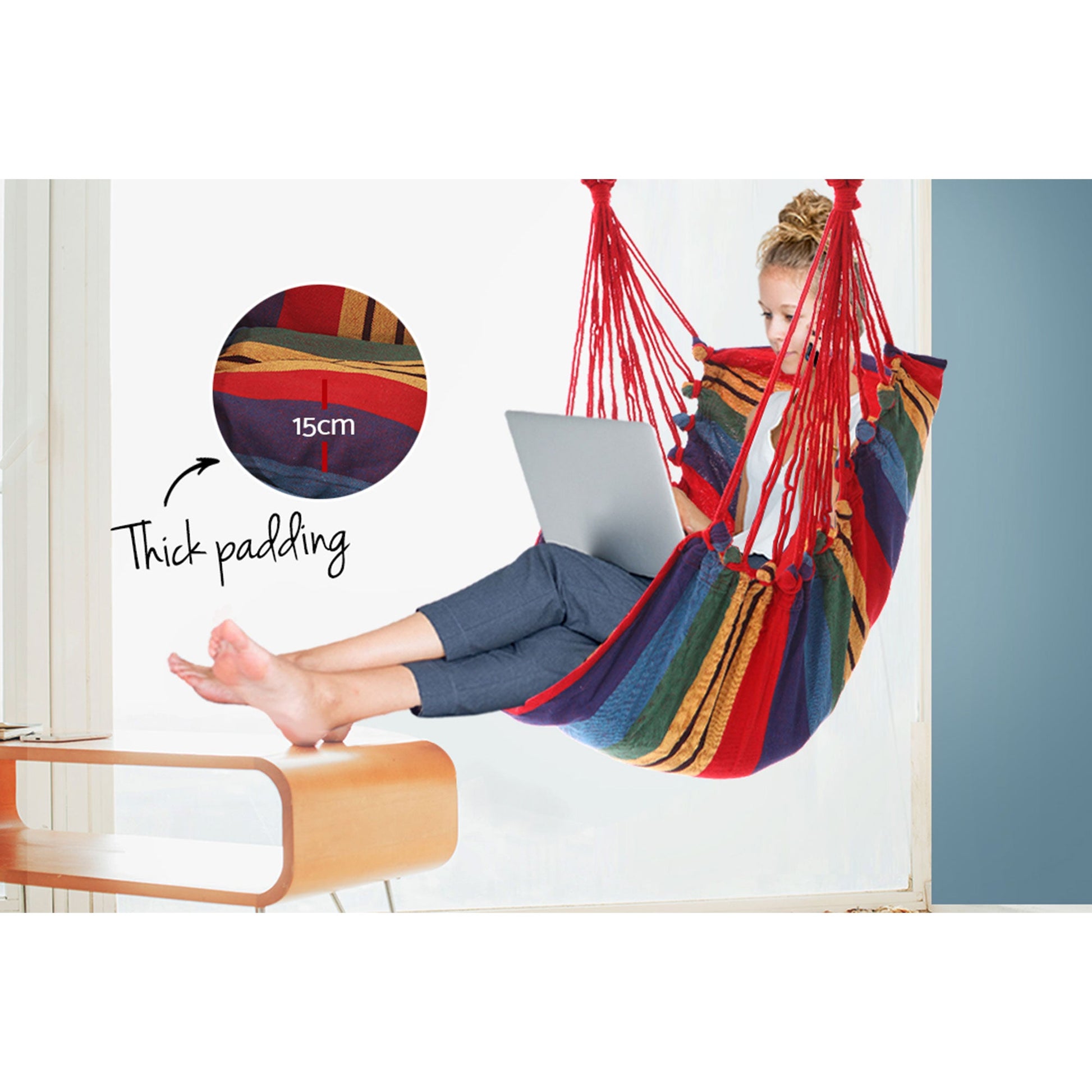 Gardeon Hammock Chair Outdoor Camping Hanging Hammocks Cushion Pillow Rainbow - OZ Home Deals