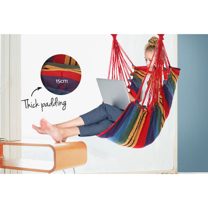 Gardeon Hammock Chair Outdoor Camping Hanging Hammocks Cushion Pillow Rainbow - OZ Home Deals