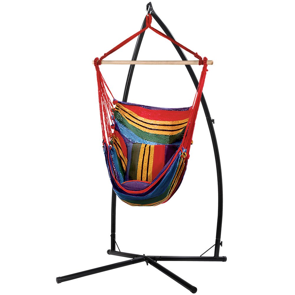 Gardeon Hammock Chair Outdoor Camping Hanging with Steel Stand Rainbow - OZ Home Deals