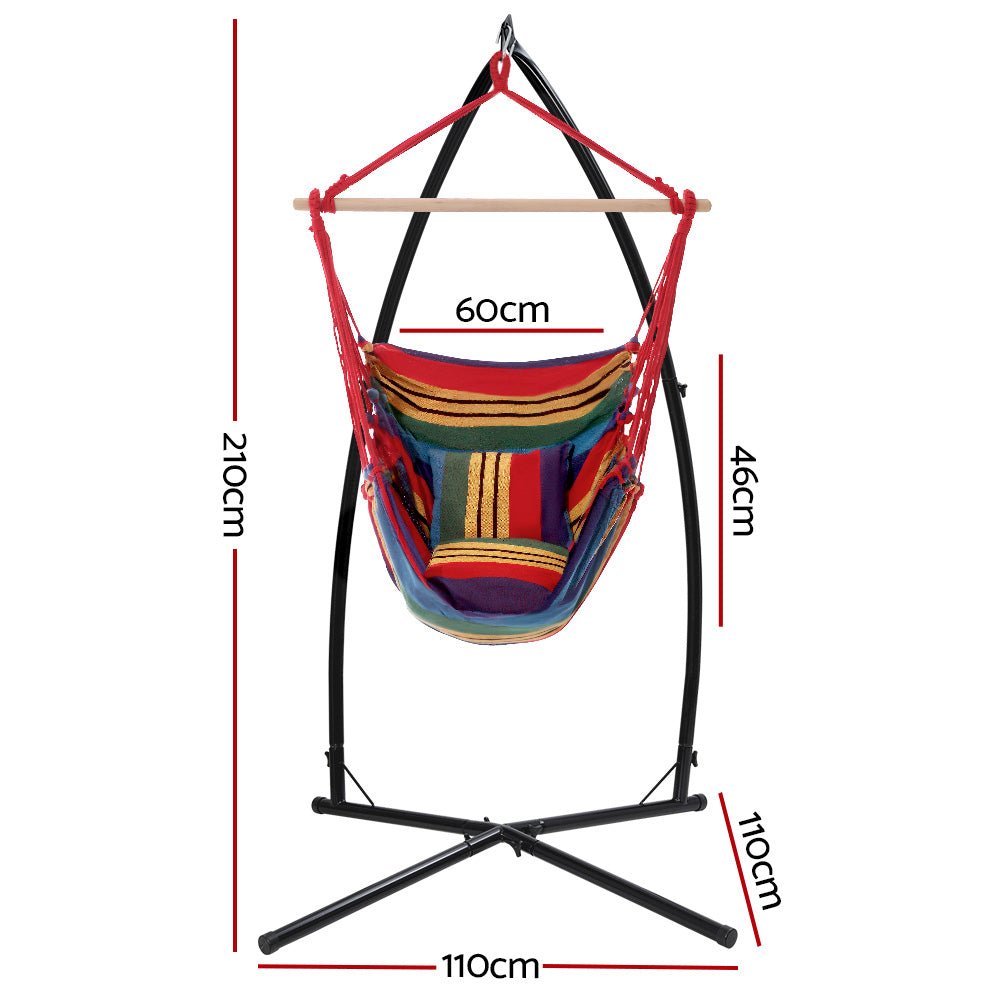 Gardeon Hammock Chair Outdoor Camping Hanging with Steel Stand Rainbow - OZ Home Deals