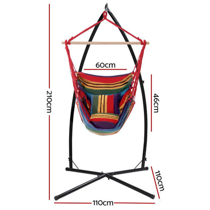 Gardeon Hammock Chair Outdoor Camping Hanging with Steel Stand Rainbow - OZ Home Deals