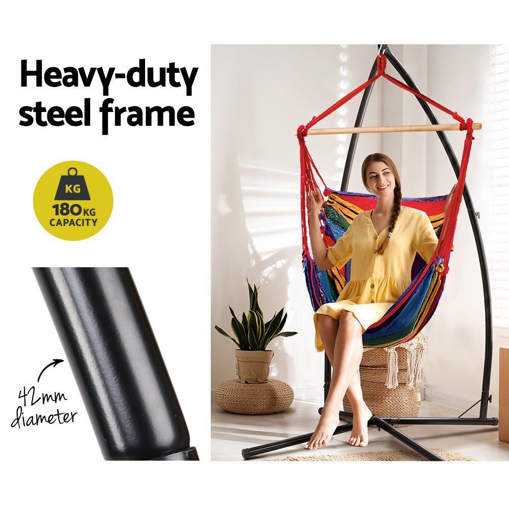 Gardeon Hammock Chair Outdoor Camping Hanging with Steel Stand Rainbow - OZ Home Deals