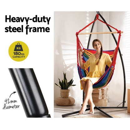 Gardeon Hammock Chair Outdoor Camping Hanging with Steel Stand Rainbow - OZ Home Deals