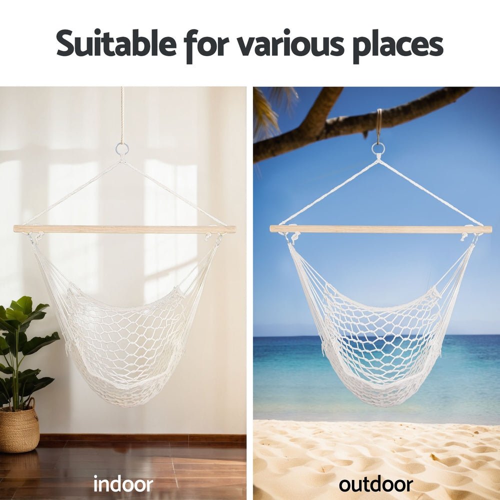 Gardeon Hammock Chair Outdoor Hanging Camping Mesh Indoor Cream - OZ Home Deals