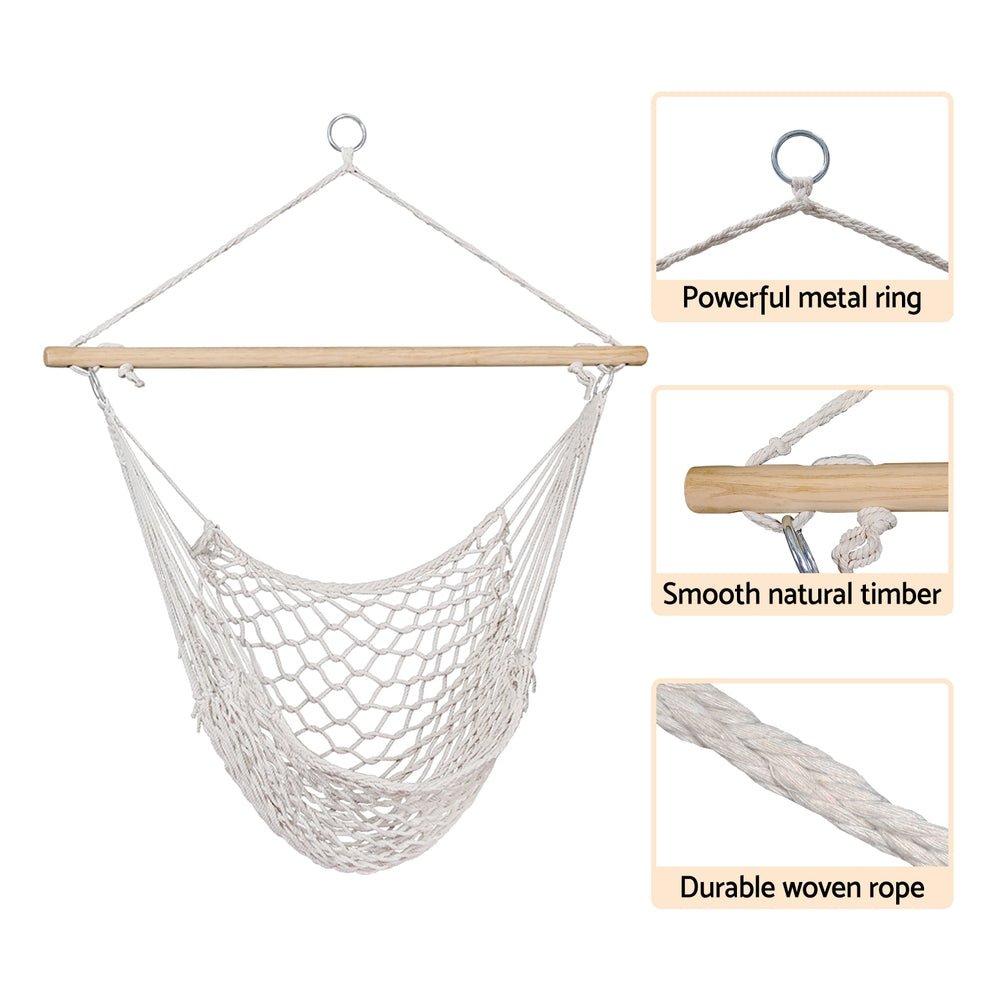 Gardeon Hammock Chair Outdoor Hanging Camping Mesh Indoor Cream - OZ Home Deals