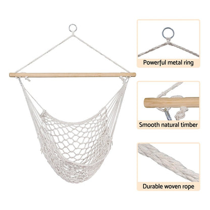 Gardeon Hammock Chair Outdoor Hanging Camping Mesh Indoor Cream - OZ Home Deals