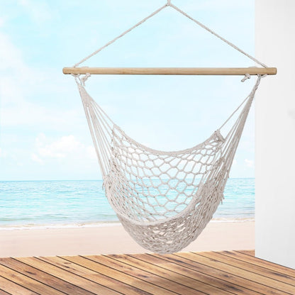 Gardeon Hammock Chair Outdoor Hanging Camping Mesh Indoor Cream - OZ Home Deals