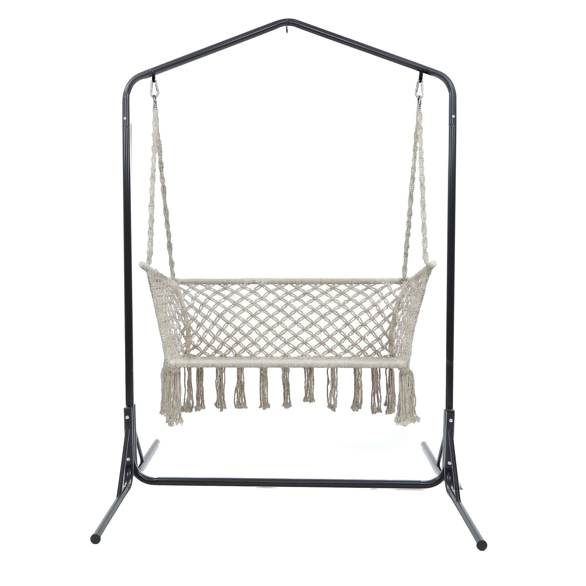 Gardeon Hammock Chair with Stand Macrame Outdoor Garden 2 Seater Cream - OZ Home Deals