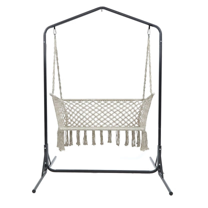Gardeon Hammock Chair with Stand Macrame Outdoor Garden 2 Seater Cream - OZ Home Deals