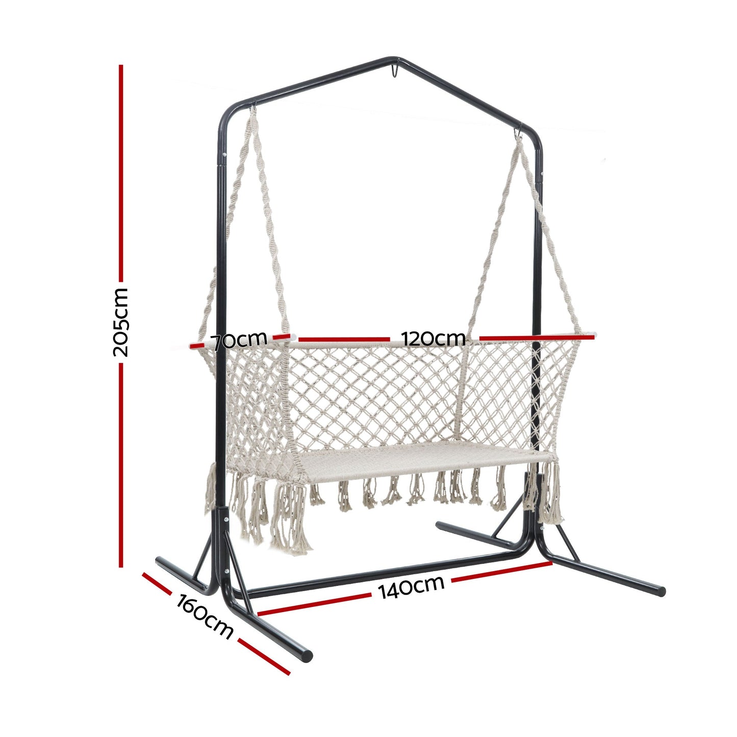 Gardeon Hammock Chair with Stand Macrame Outdoor Garden 2 Seater Cream - OZ Home Deals