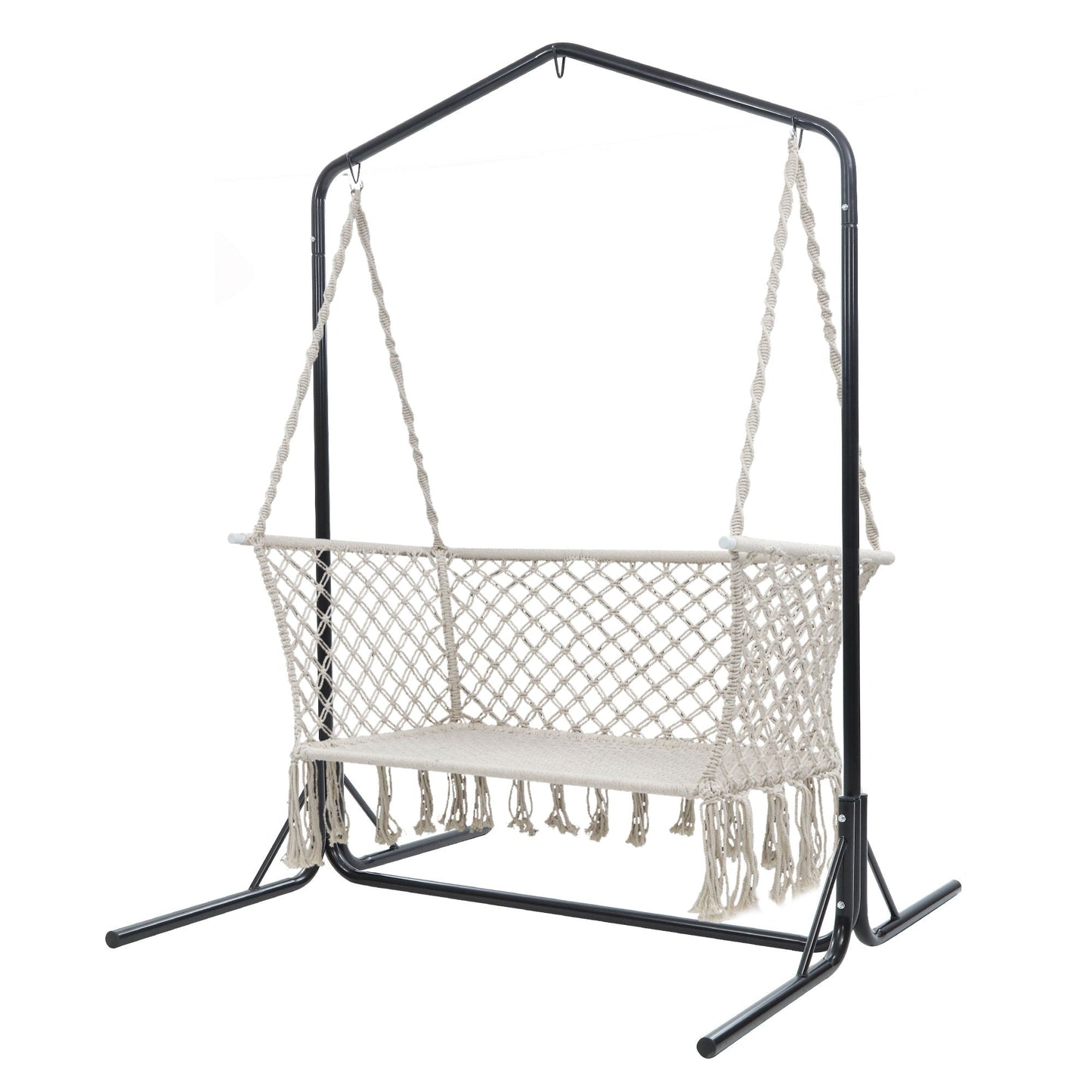 Gardeon Hammock Chair with Stand Macrame Outdoor Garden 2 Seater Cream - OZ Home Deals