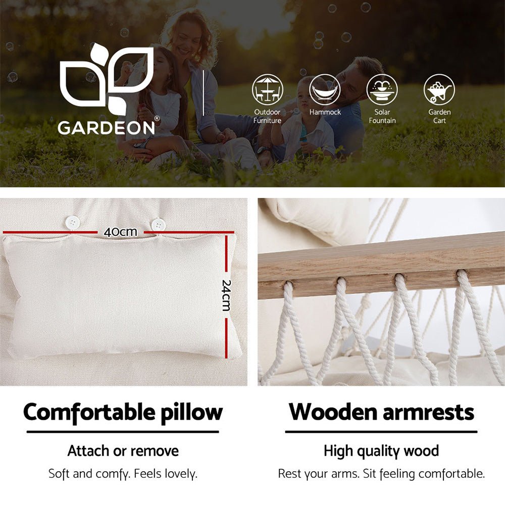 Gardeon Hammock Chair with Steel Stand Armrest Outdoor Hanging Cream - OZ Home Deals