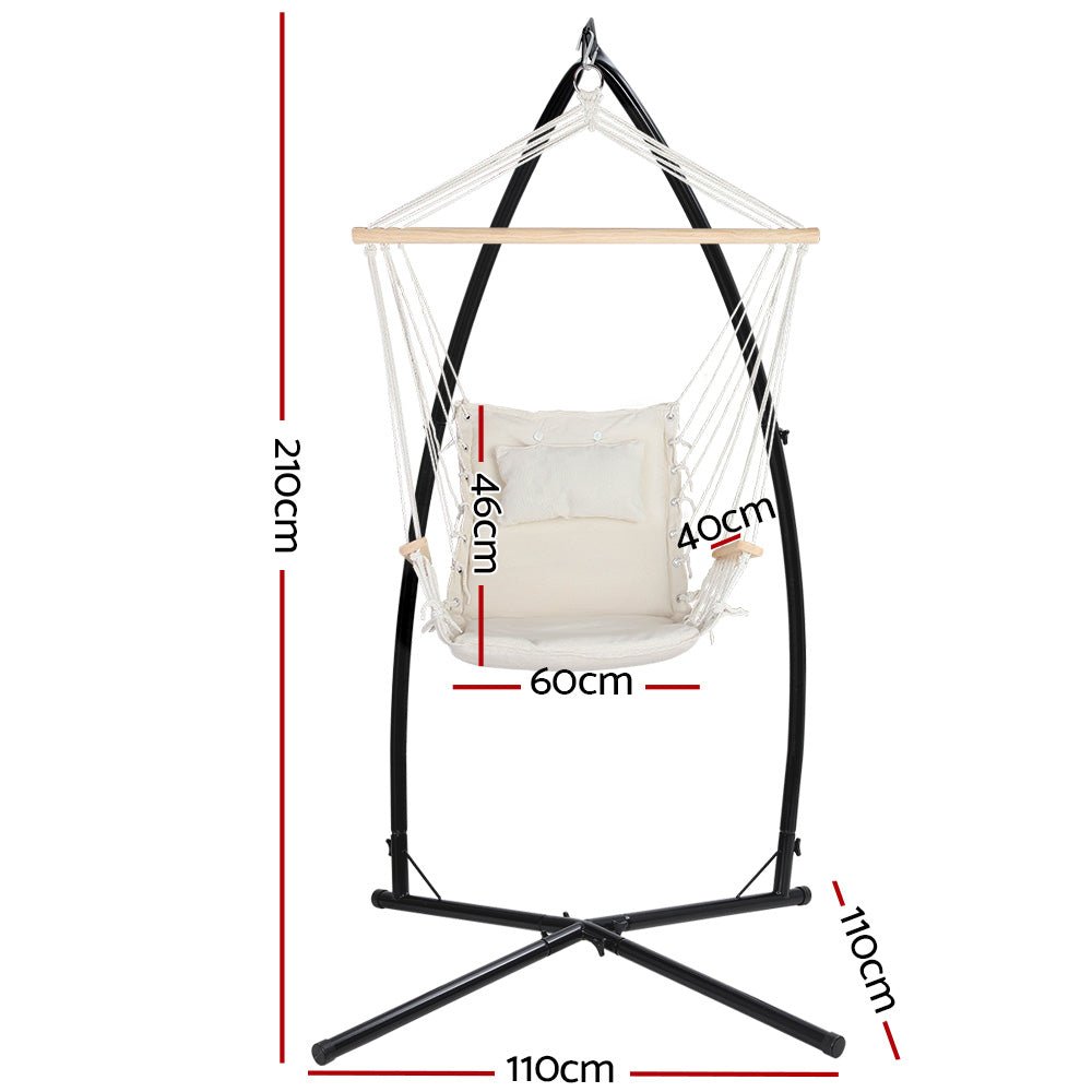 Gardeon Hammock Chair with Steel Stand Armrest Outdoor Hanging Cream - OZ Home Deals