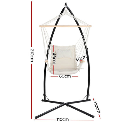 Gardeon Hammock Chair with Steel Stand Armrest Outdoor Hanging Cream - OZ Home Deals