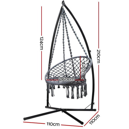 Gardeon Hammock Chair with Steel Stand Macrame Outdoor Swinging Grey - OZ Home Deals