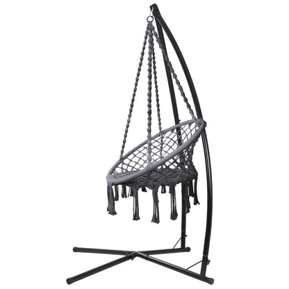 Gardeon Hammock Chair with Steel Stand Macrame Outdoor Swinging Grey - OZ Home Deals