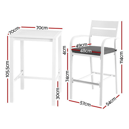 Gardeon Outdoor Bar Set Stools 3-Piece Dining Chairs Table Patio Aluminium Bistro Set - OZ Home Deals