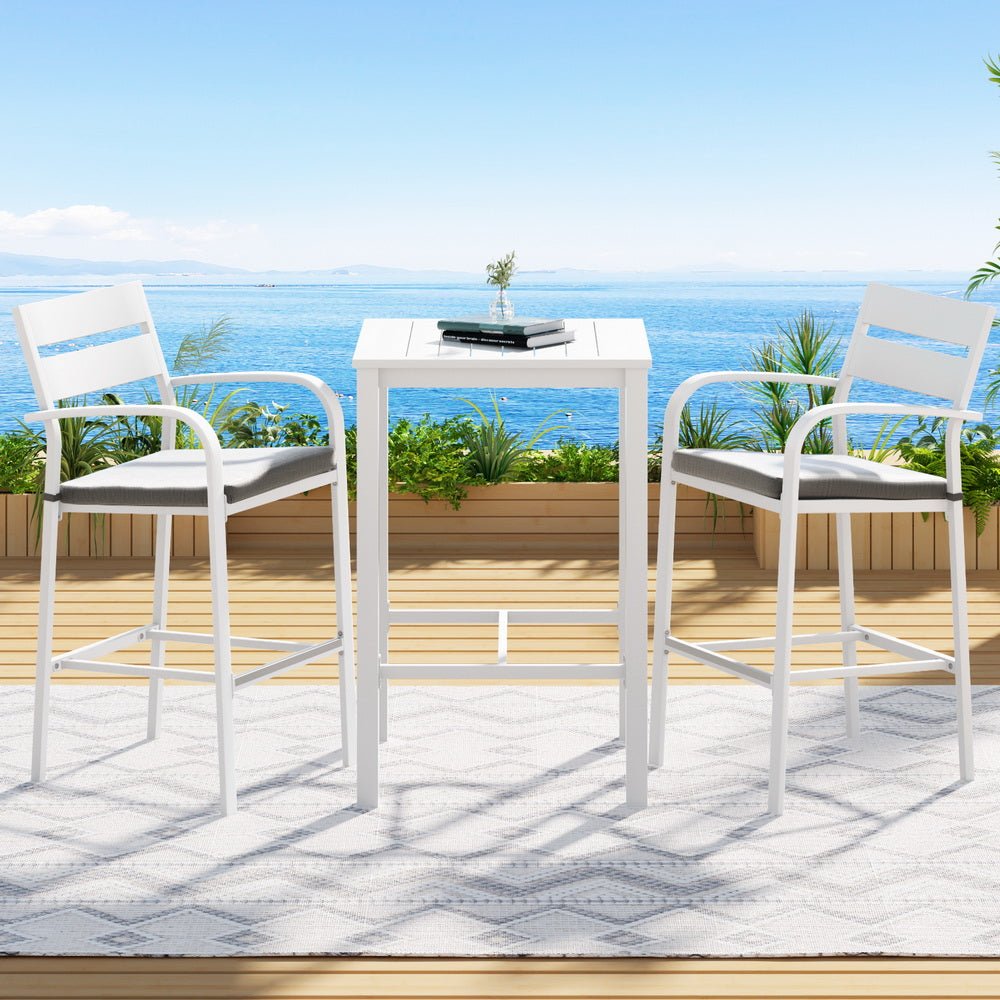 Gardeon Outdoor Bar Set Stools 3-Piece Dining Chairs Table Patio Aluminium Bistro Set - OZ Home Deals