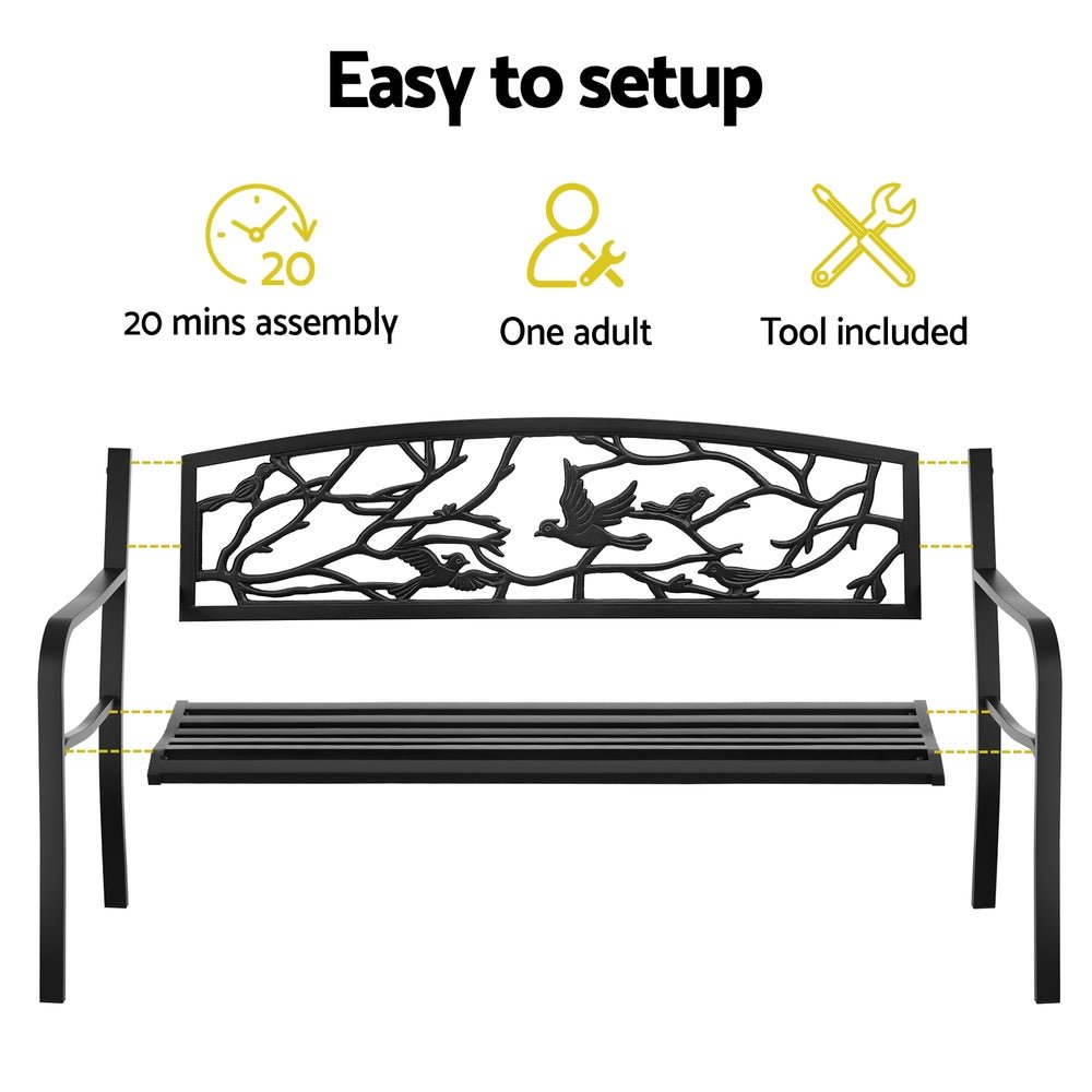 Gardeon Outdoor Bench Seat Garden Steel Outdoor Furniture 3 Seater Park Black - OZ Home Deals