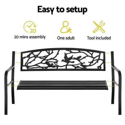 Gardeon Outdoor Bench Seat Garden Steel Outdoor Furniture 3 Seater Park Black - OZ Home Deals