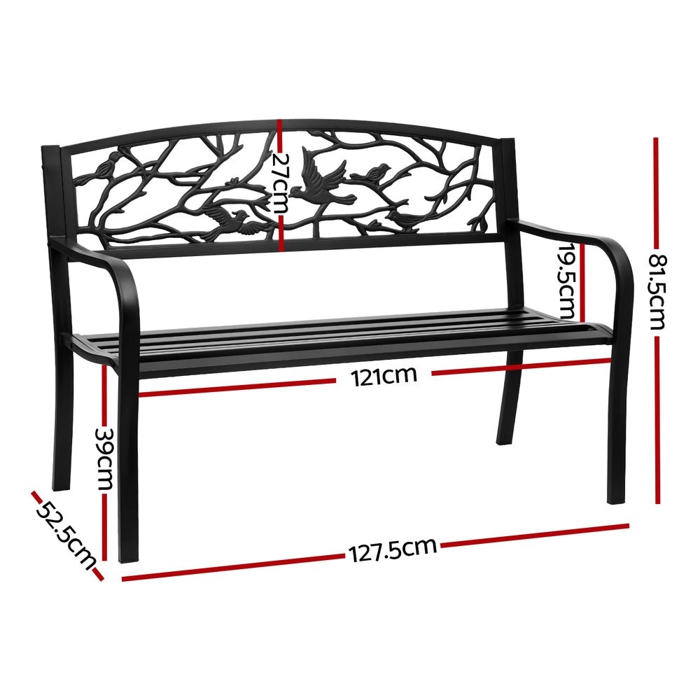 Gardeon Outdoor Bench Seat Garden Steel Outdoor Furniture 3 Seater Park Black - OZ Home Deals