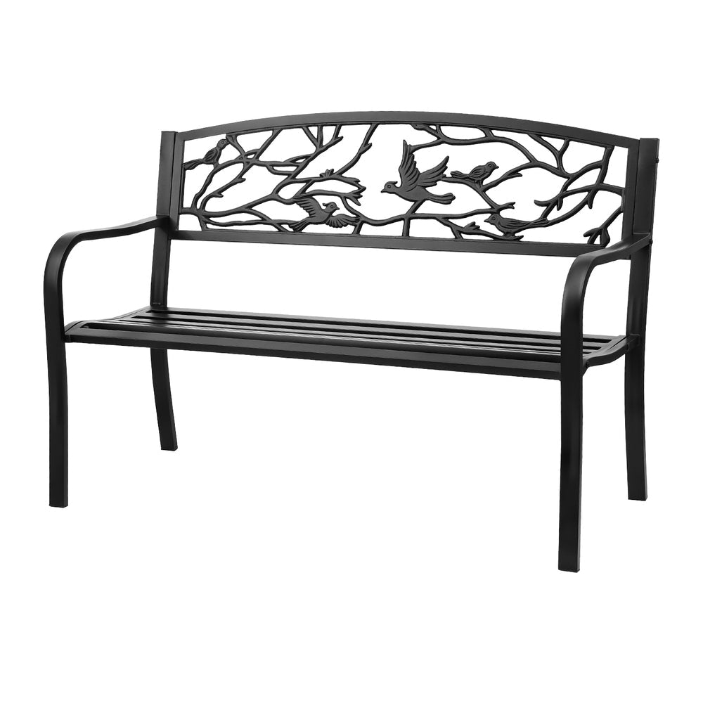 Gardeon Outdoor Bench Seat Garden Steel Outdoor Furniture 3 Seater Park Black - OZ Home Deals