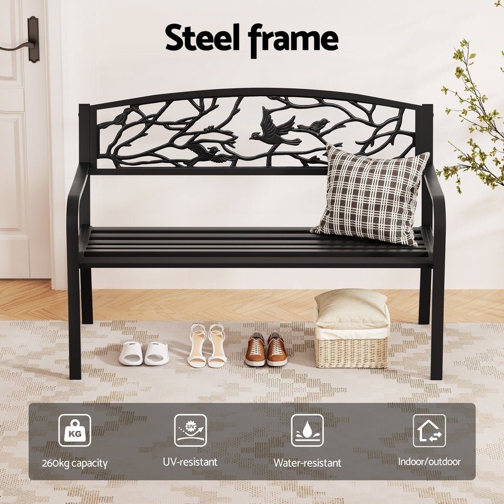 Gardeon Outdoor Bench Seat Garden Steel Outdoor Furniture 3 Seater Park Black - OZ Home Deals