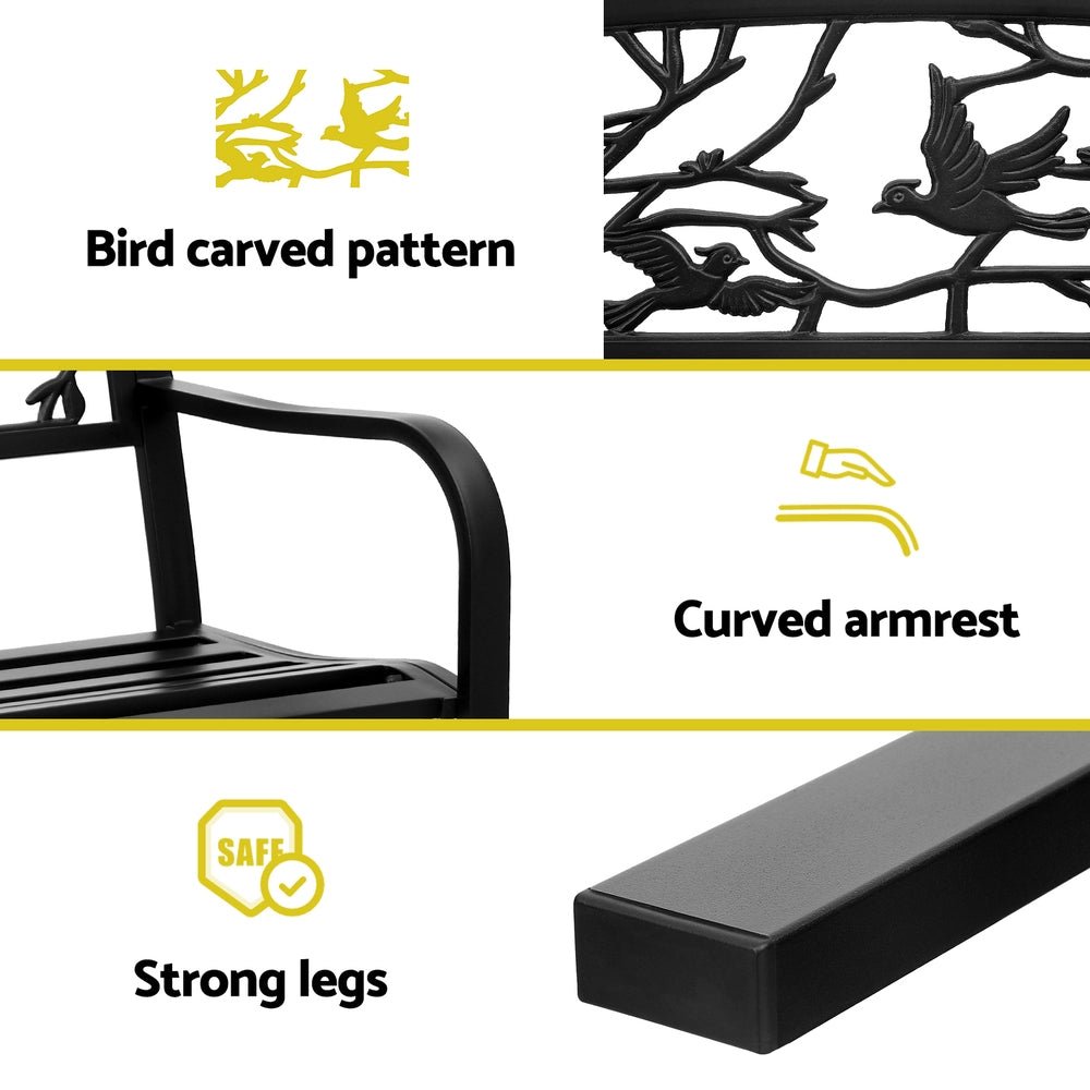 Gardeon Outdoor Bench Seat Garden Steel Outdoor Furniture 3 Seater Park Black - OZ Home Deals