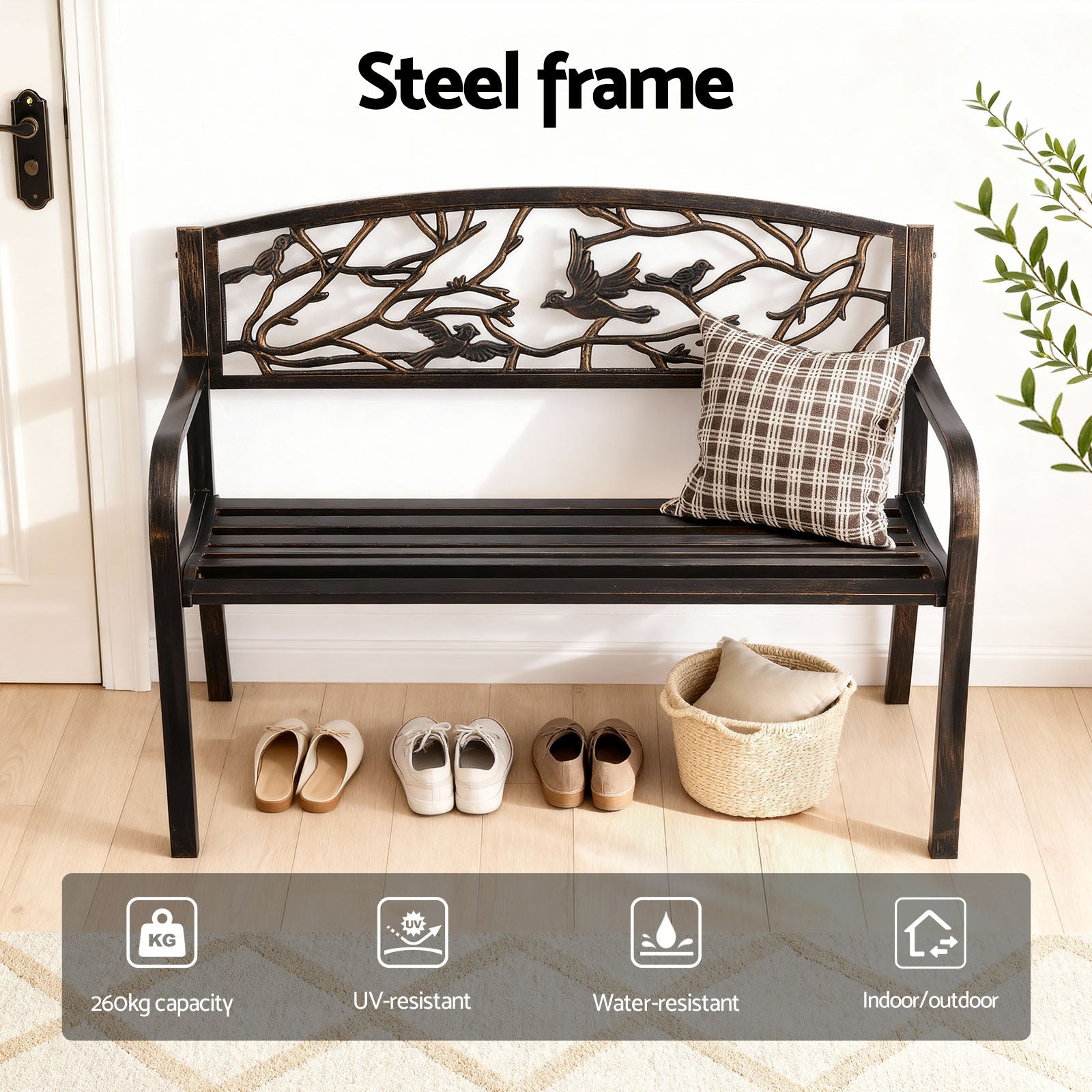 Gardeon Outdoor Bench Seat Garden Steel Outdoor Furniture 3 Seater Park Bronze - OZ Home Deals