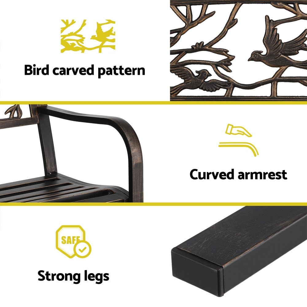 Gardeon Outdoor Bench Seat Garden Steel Outdoor Furniture 3 Seater Park Bronze - OZ Home Deals