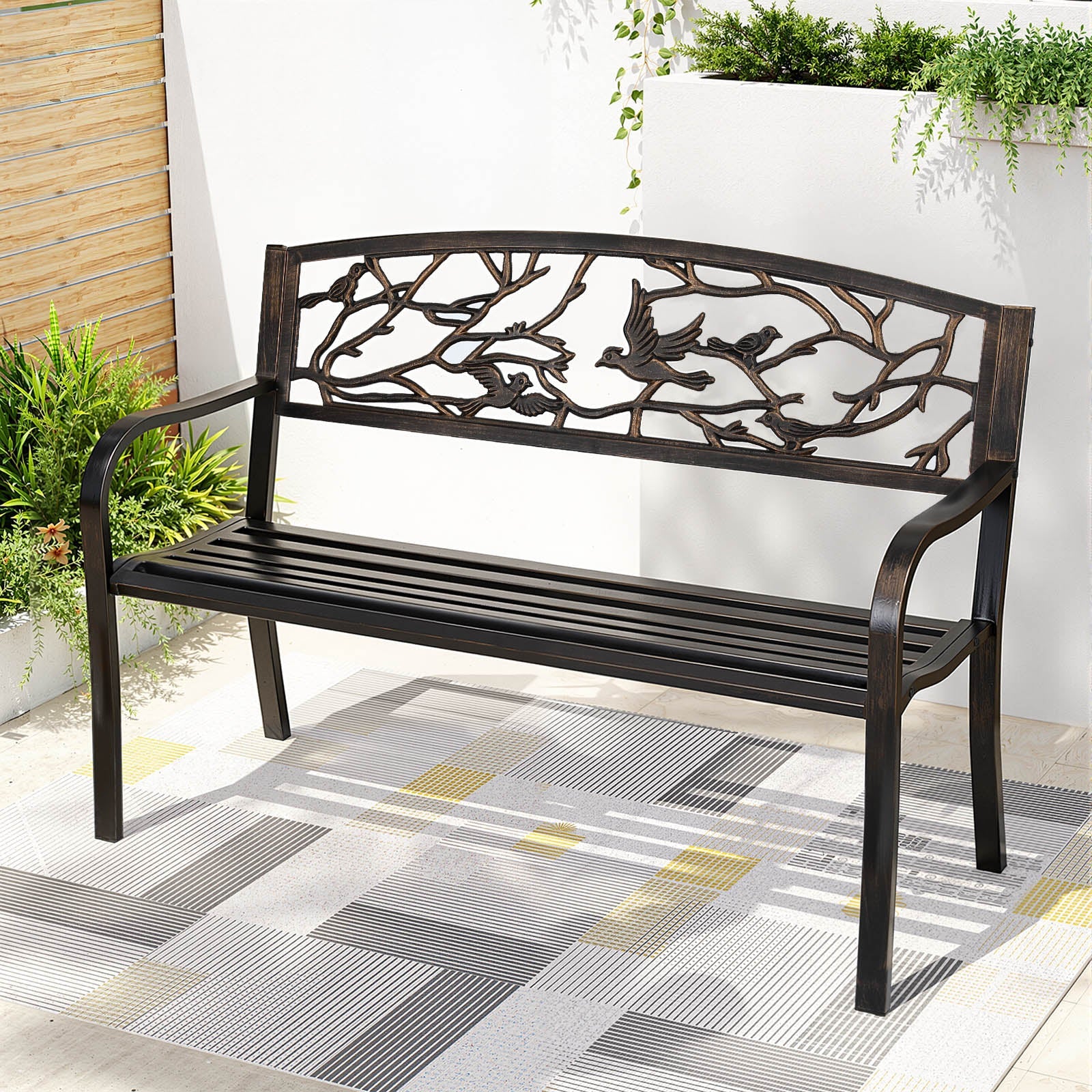 Gardeon Outdoor Bench Seat Garden Steel Outdoor Furniture 3 Seater Park Bronze - OZ Home Deals