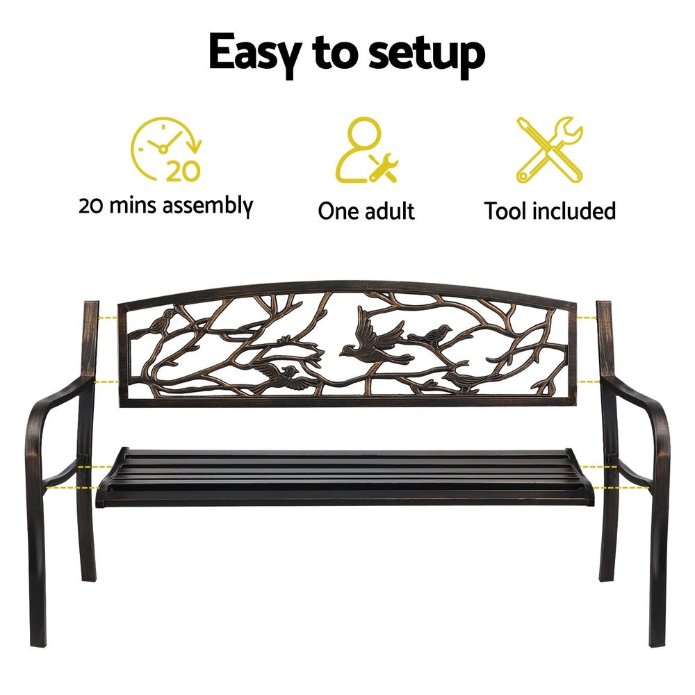 Gardeon Outdoor Bench Seat Garden Steel Outdoor Furniture 3 Seater Park Bronze - OZ Home Deals