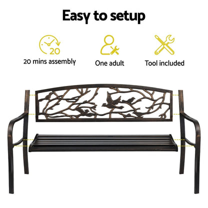 Gardeon Outdoor Bench Seat Garden Steel Outdoor Furniture 3 Seater Park Bronze - OZ Home Deals