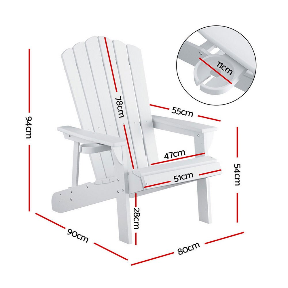 Gardeon Outdoor Chairs HDPE Adirondack Beach Chair Sun Lounge Patio Furniture Garden white - OZ Home Deals