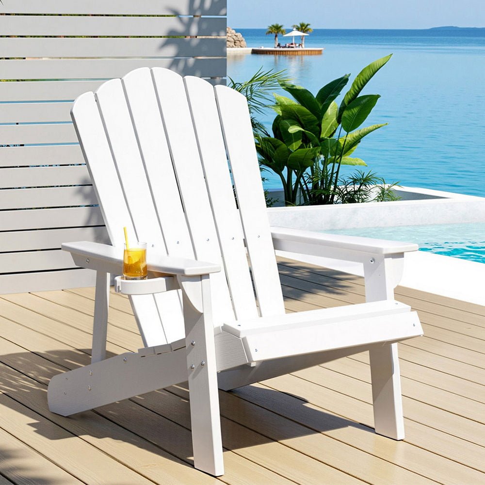 Gardeon Outdoor Chairs HDPE Adirondack Beach Chair Sun Lounge Patio Furniture Garden white - OZ Home Deals