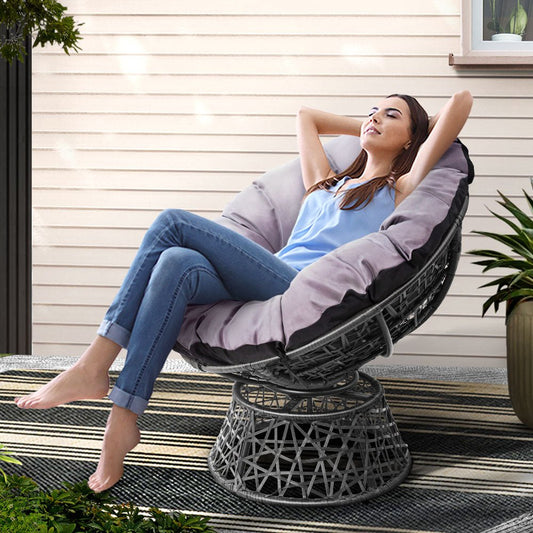 Gardeon Outdoor Chairs Outdoor Furniture Papasan Chair Wicker Patio Garden Grey - OZ Home Deals
