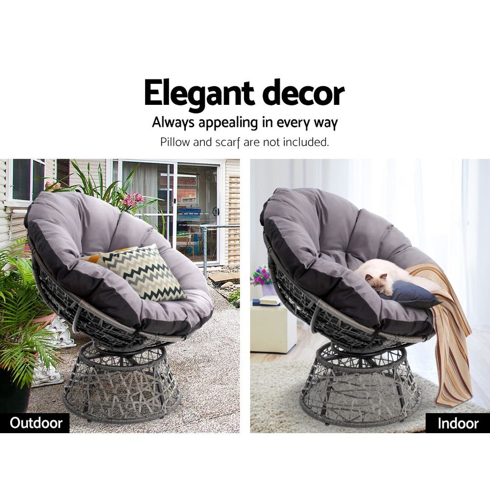 Gardeon Outdoor Chairs Outdoor Furniture Papasan Chair Wicker Patio Garden Grey - OZ Home Deals