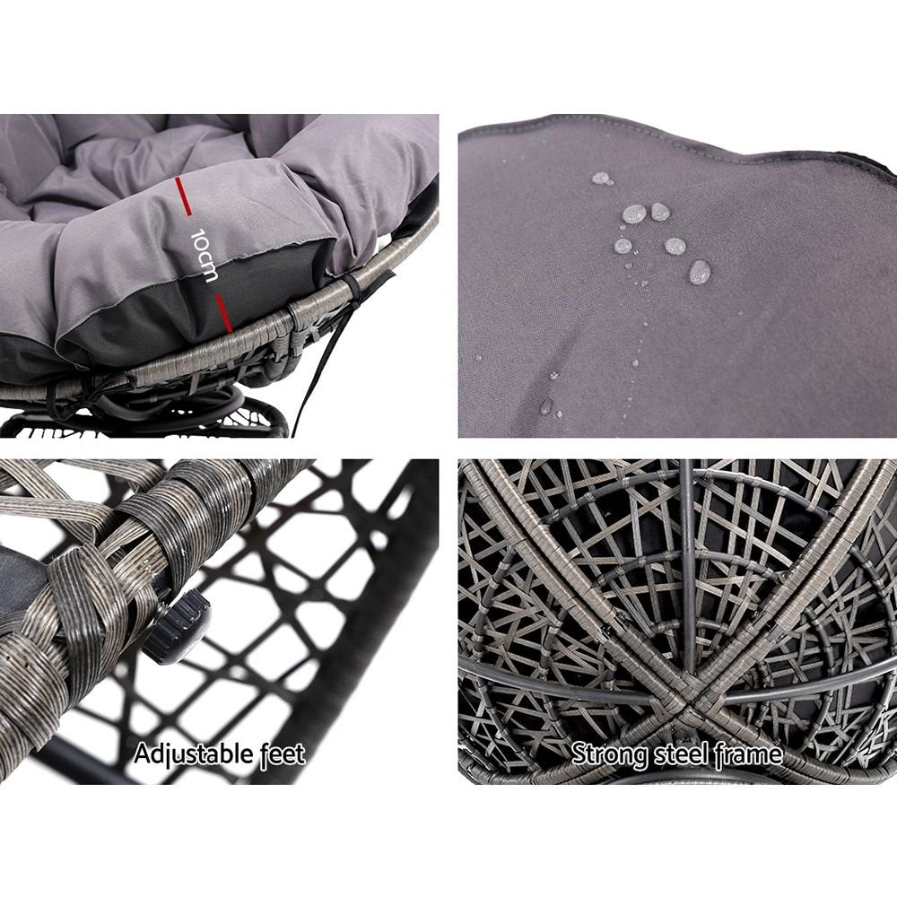 Gardeon Outdoor Chairs Outdoor Furniture Papasan Chair Wicker Patio Garden Grey - OZ Home Deals