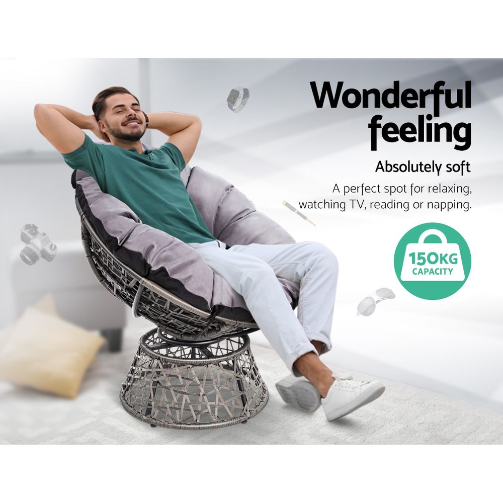 Gardeon Outdoor Chairs Outdoor Furniture Papasan Chair Wicker Patio Garden Grey - OZ Home Deals